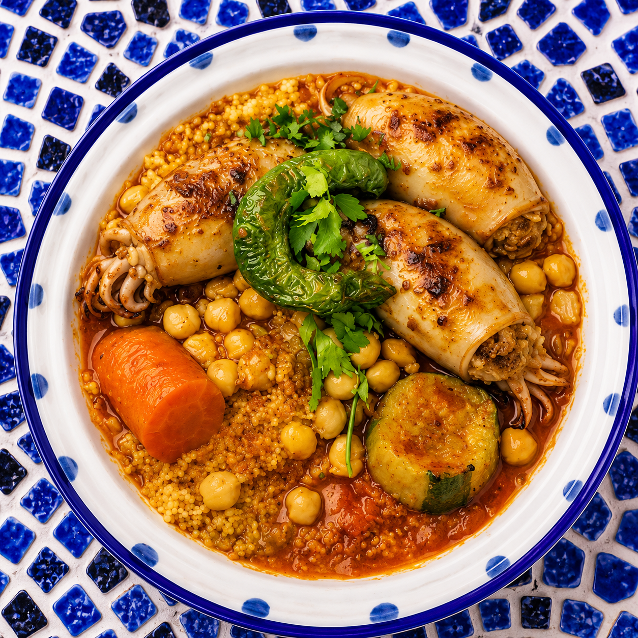 Couscous calamar farci